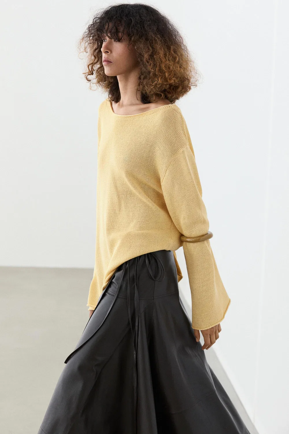 Свитер из 100% мерсеризованного хлопка Massimo Dutti, золотой — фото 3