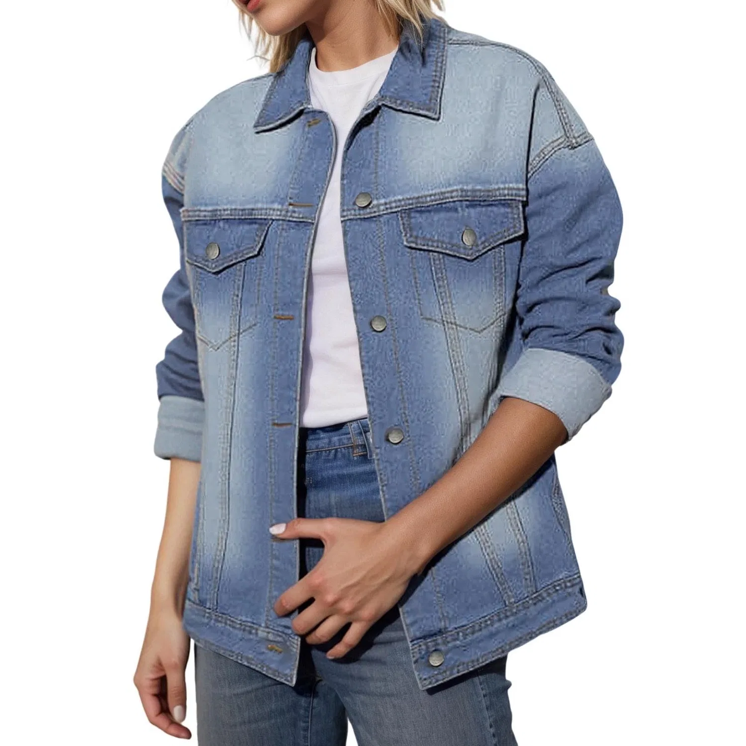 Женское джинсовое пальто с принтом Boyfriend Jean Jacket, Blu