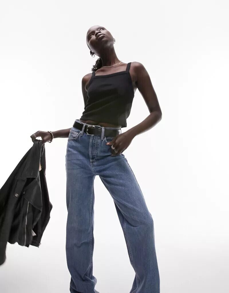 

Черный топ на бретельках в рубчик Topshop