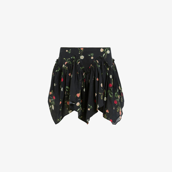 

Мини-юбка Allsaints из хлопка с цветочным принтом и асимметричным подолом, черный