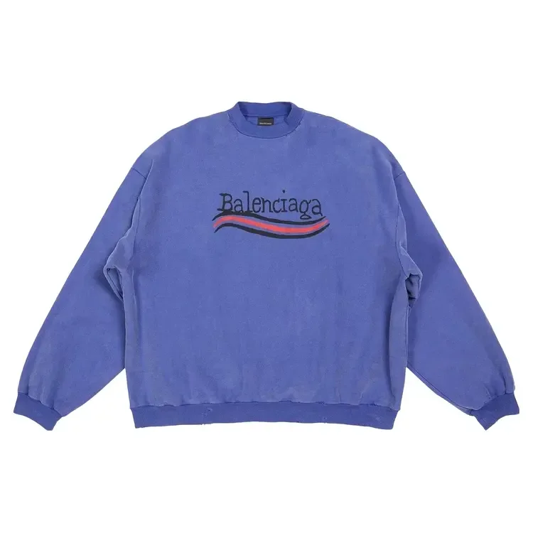Толстовка Balenciaga с рисунком, выполненным от руки в рамках политической кампании, синего цвета