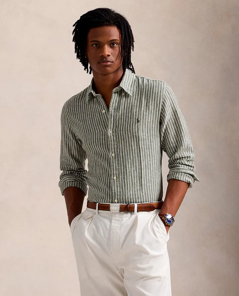 

Льняная мужская рубашка прямого кроя Polo Ralph Lauren, оливковый/зеленый