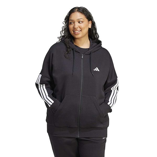 Толстовка с капюшоном на молнии Plus size essentials 3-stripes Adidas, Black