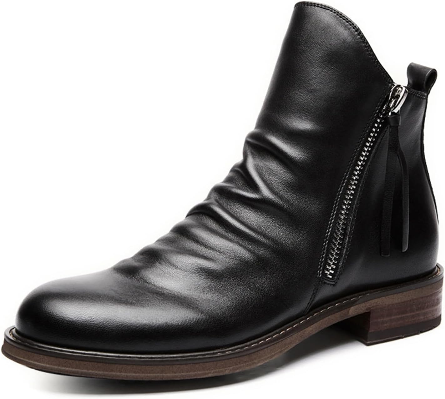 

Мужские кожаные ботинки YEGBFLFF до щиколотки, классические с двумя боковыми молниями, низкий каблук, винтажные бизнес-ботинки Оксфорд, повседневные кожаные ботинки для мужчин (черный, 11.5)