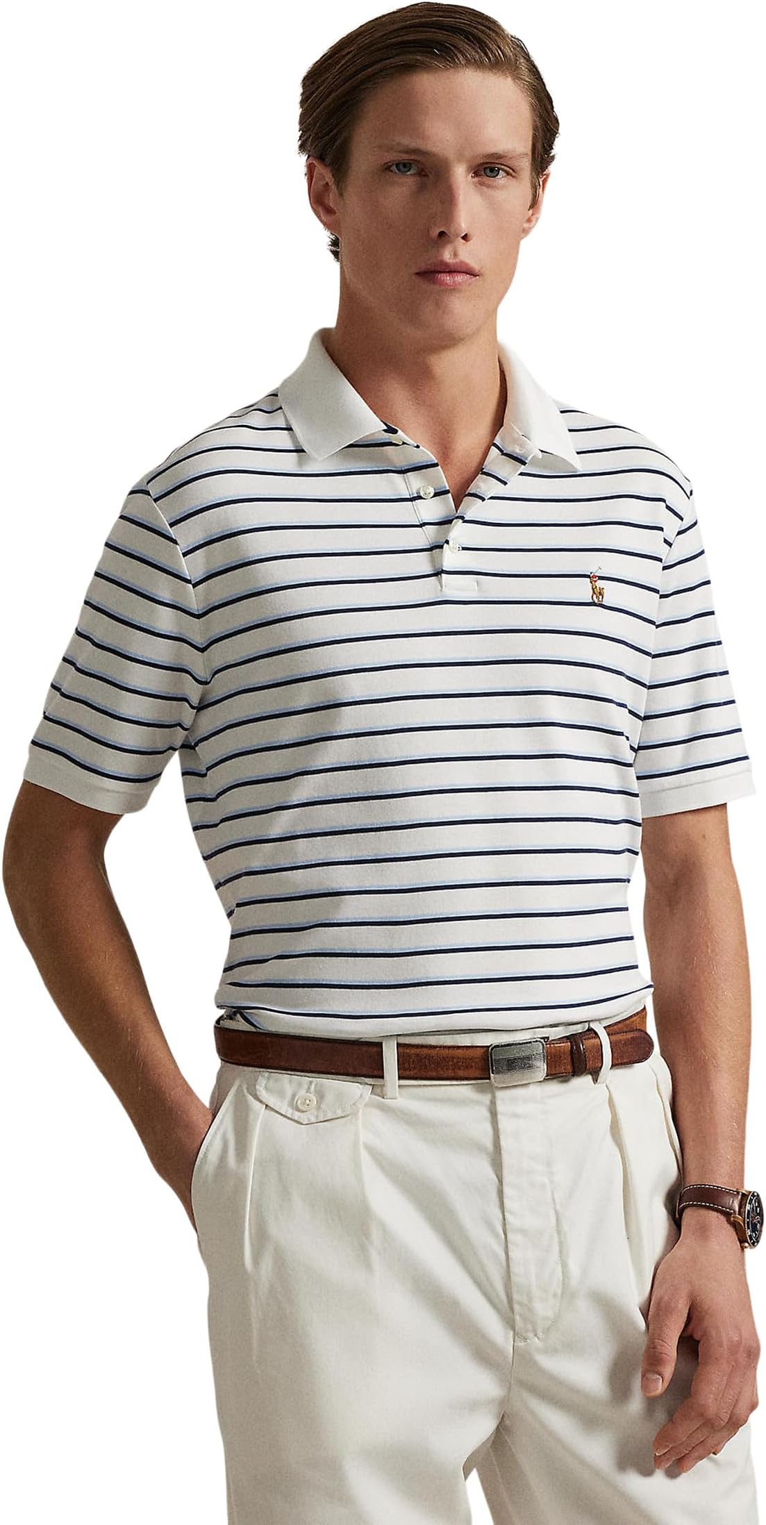 

Футболка Polo Ralph Lauren Classic Fit Striped Soft Cotton Polo, цвет White Multi