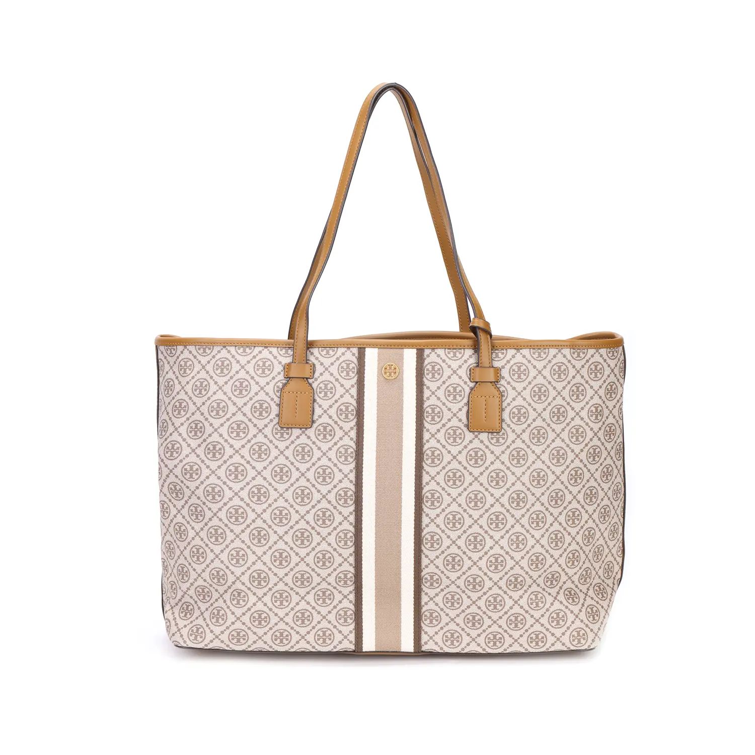 

Сумка-шоппер TB T Monogram Coated Canvas малого размера коричневая на одно плечо TORY BURCH