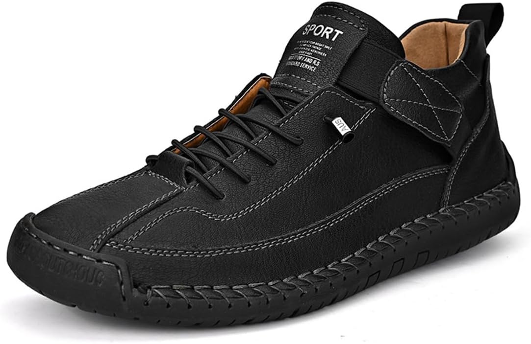 

Мужские кожаные высокие кроссовки ручной работы, удобные ботинки до щиколотки Swzec, черный