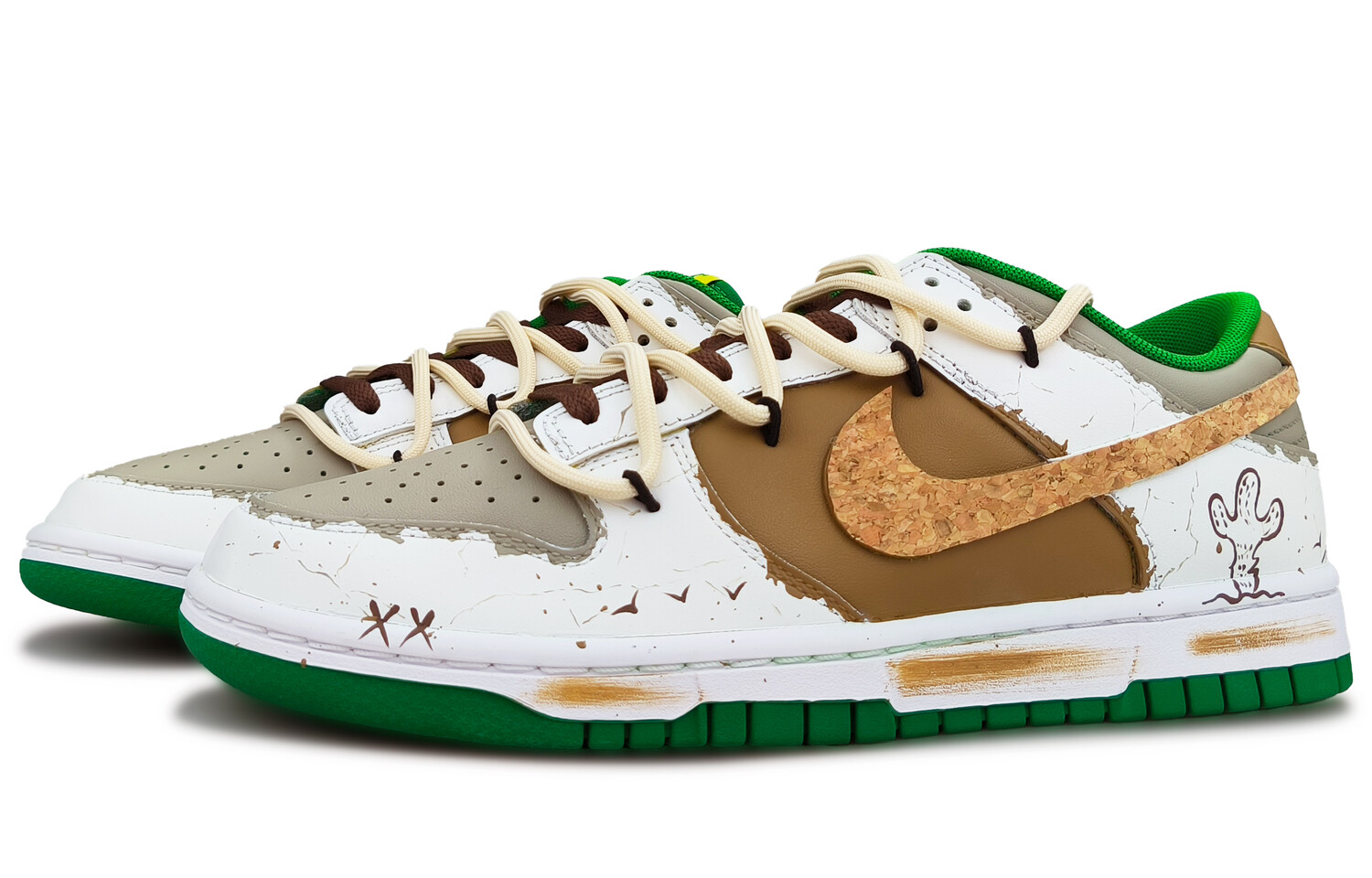 

Кроссовки Nike Dunk Skateboarding Shoes Men Low-top White/Brown/Green/Grey, коричневый
