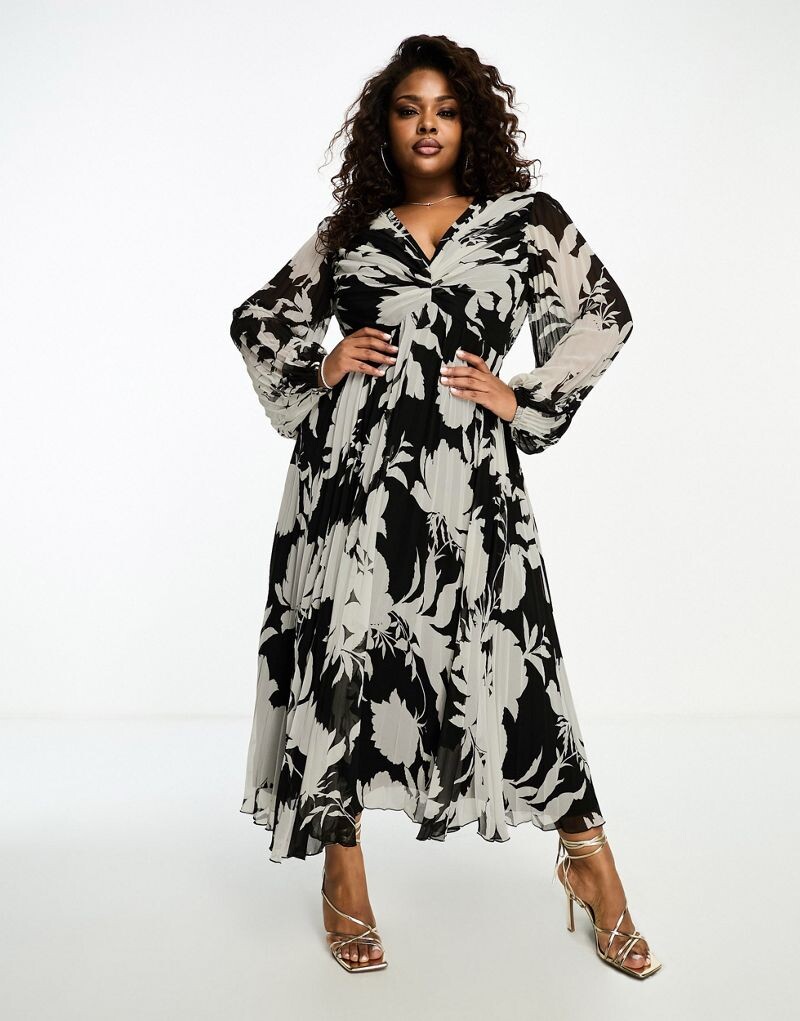 

Платье миди с глубоким вырезом и плиссировкой ASOS DESIGN Curve