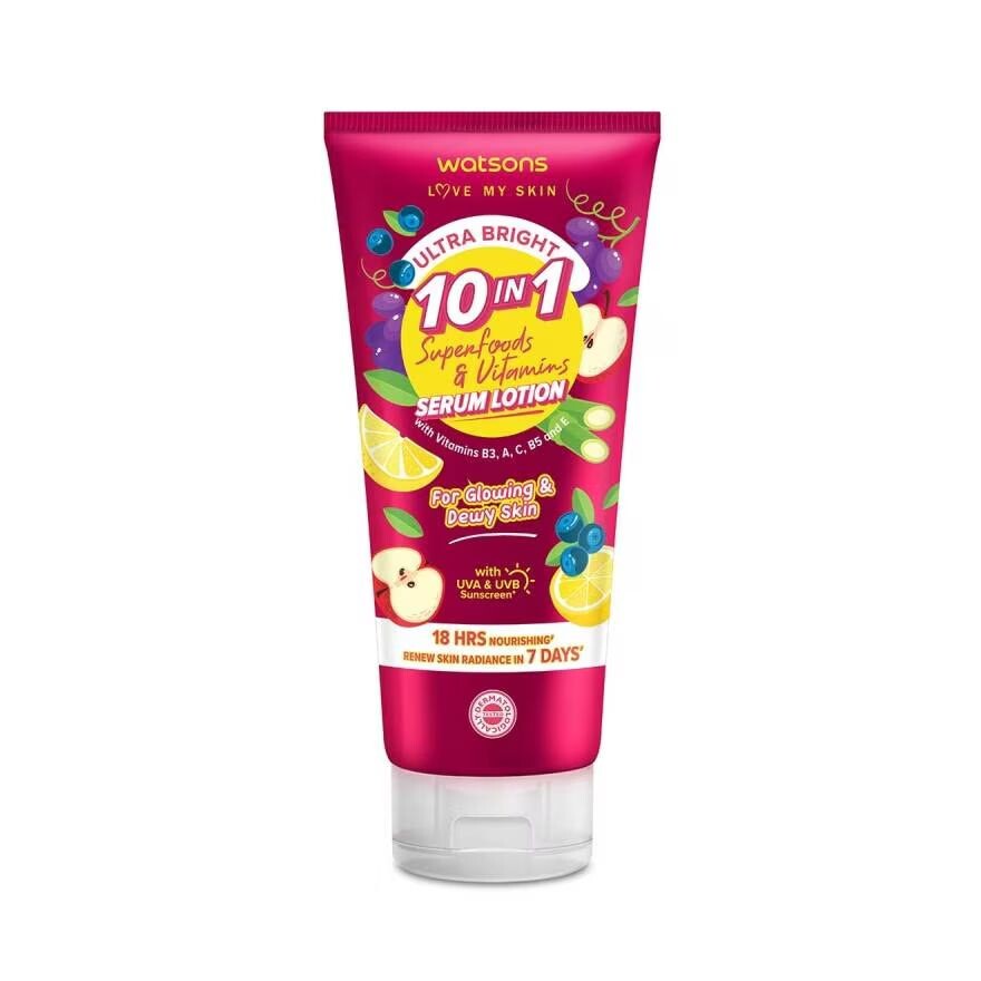 

Watsons Ultra Bright 10-в-1 Superfoods Витаминный лосьон-сыворотка 330 мл, White to Slightly Yellow