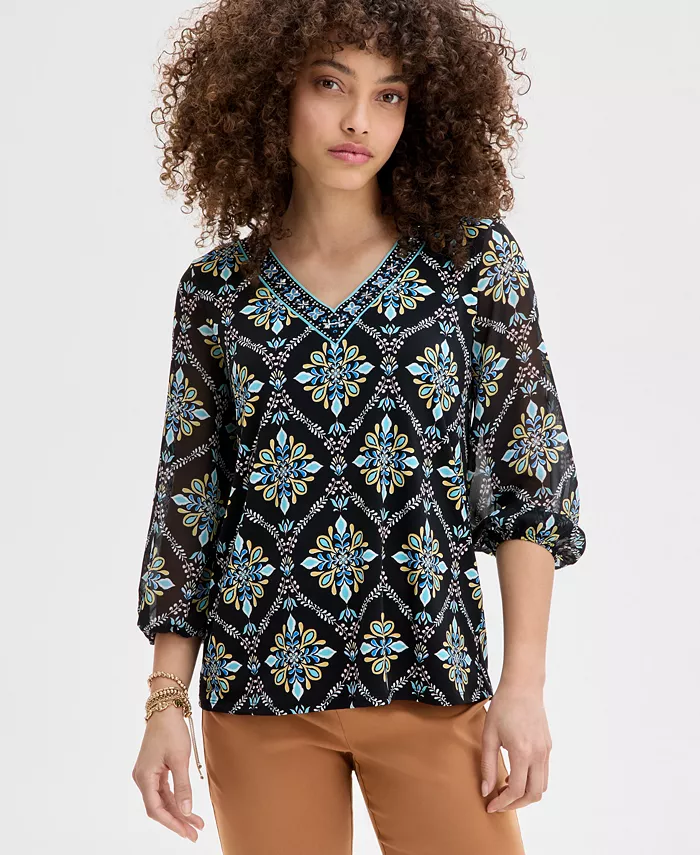 

Укороченный топ с медальонным принтом и декоративными элементами Petite Artisan JM Collection, мультиколор