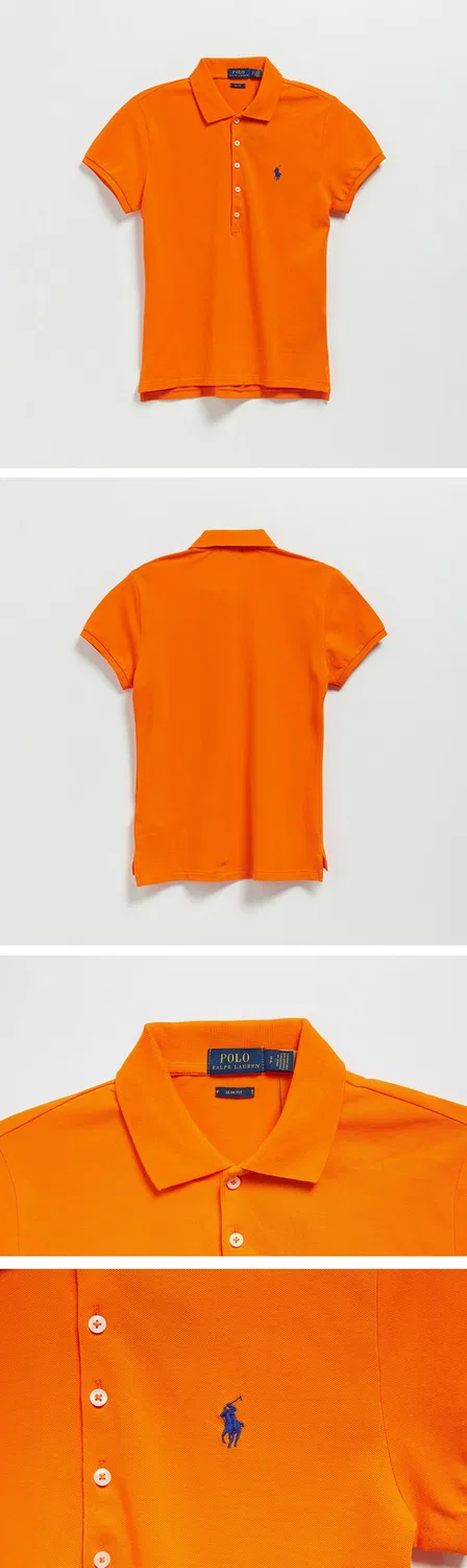 Женская футболка поло Slim Fit оранжевого цвета от Polo Ralph Lauren — фото 3