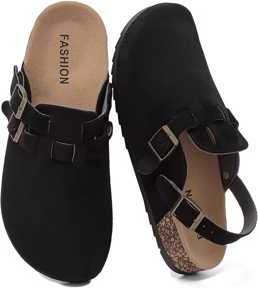 

Мужские замшевые клоги с задним ремешком, женские кожаные клоги с поддержкой свода стопы, пробковая стелька, закрытые тапочки без шнурков с регулируемой пряжкой, удобная обувь 'картошка' Ddxyyds, черный