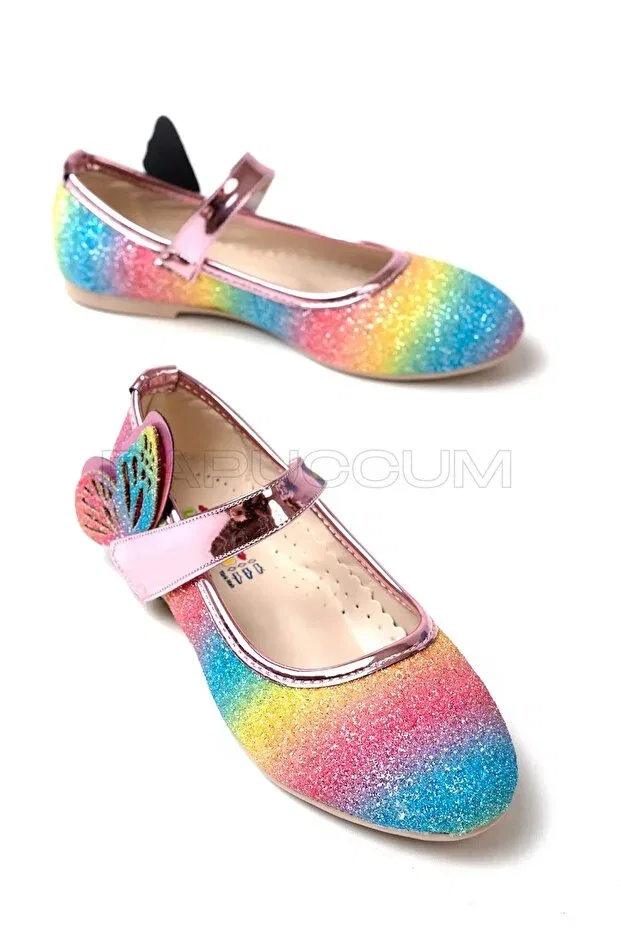 Детские балетки для девочек с принтом Rainbow Butterfly P Papuccum Ortopedi Çocuk Ayakkabıları, Rainbow