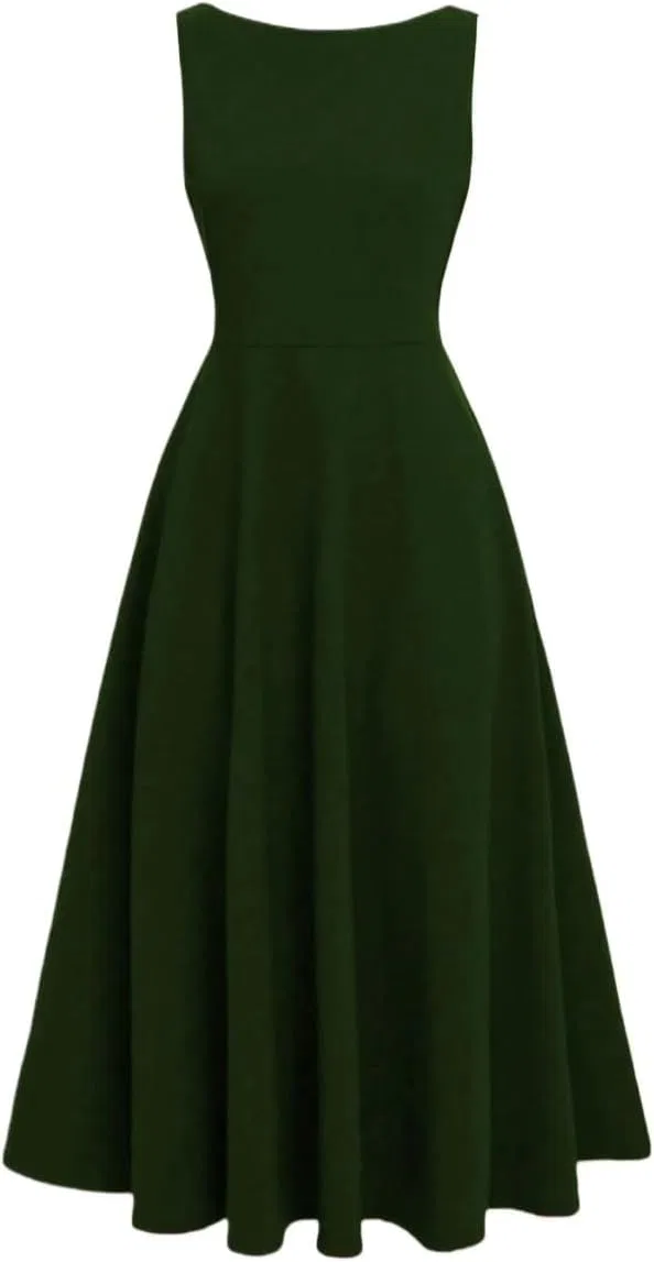 Женское платье миди с открытой спиной Hollow-Out Waist, Dark Green