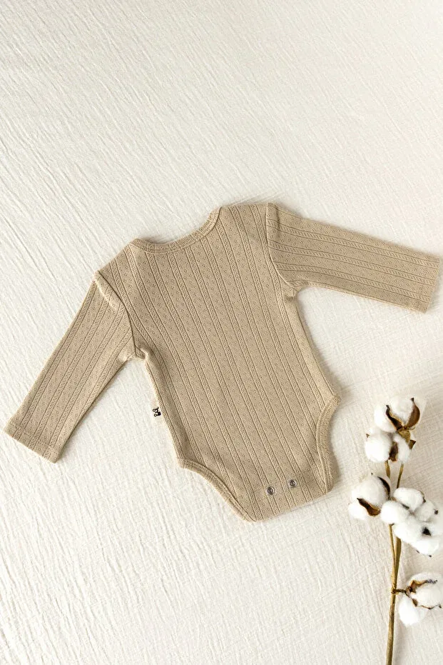 Детское боди для новорожденных с длинным рукавом Basics Mimu Baby, Latte — фото 2