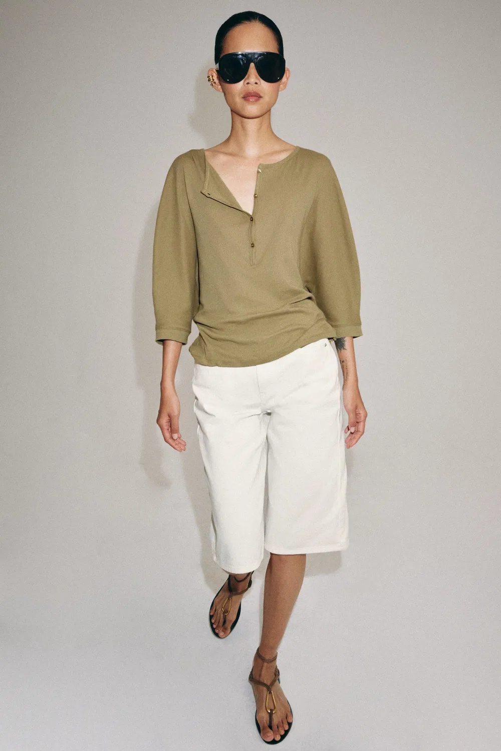 Джинсовые шорты-бермуды средней посадки из коллекции ZW ZARA, White