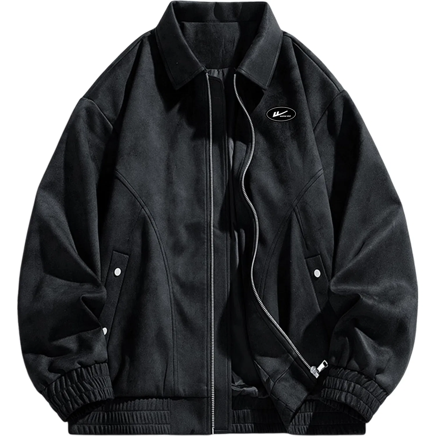 Детское кожаное пальто с лацканами, Leather Jackets Unisex Lapel Moderate, WARRIOR, Black