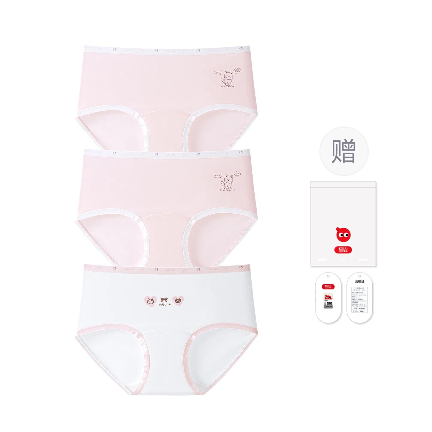Детские трусы для девочек хлопковые Red bean, Tender Pink White Cat