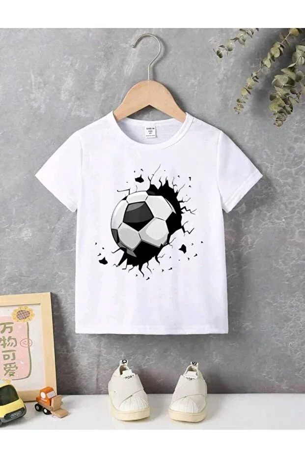 Детская футболка для мальчиков с принтом Football Ball Favorist, White — фото 2