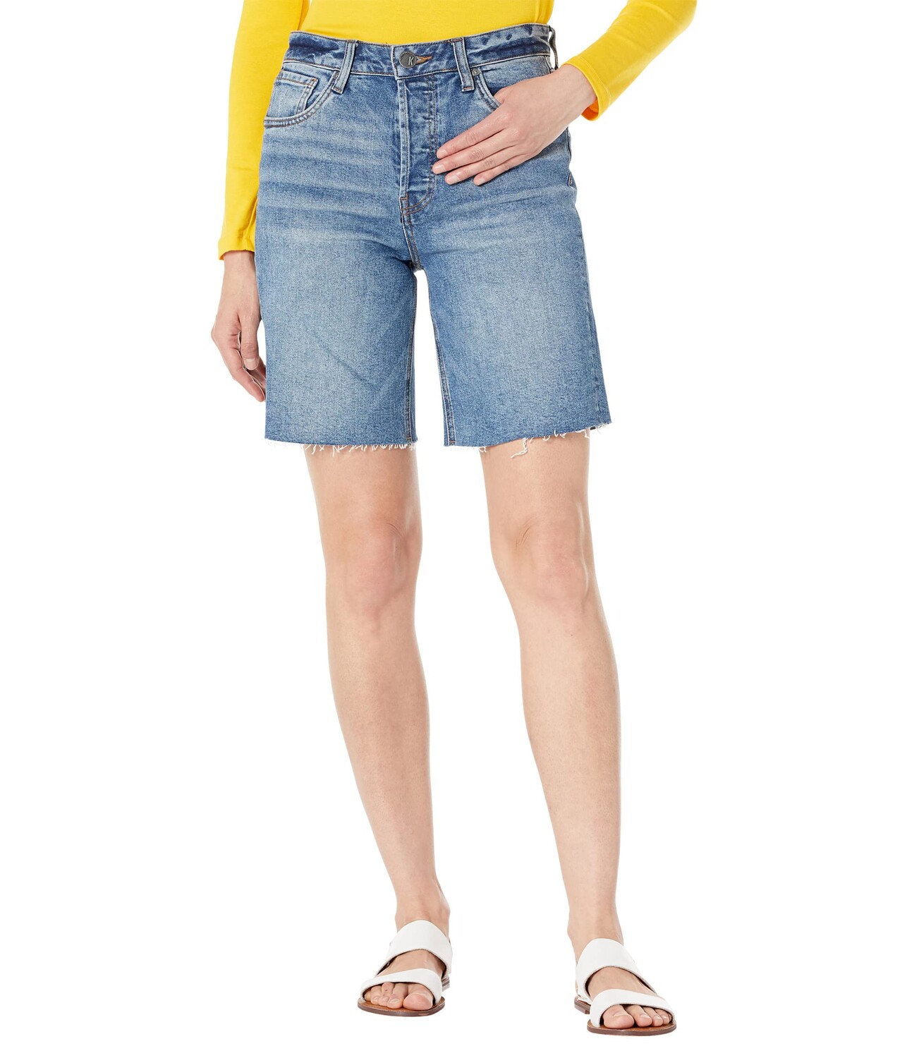 

Шорты KUT from the Kloth, Margot High-Rise Long Shorts-Hidden Button Raw Hem