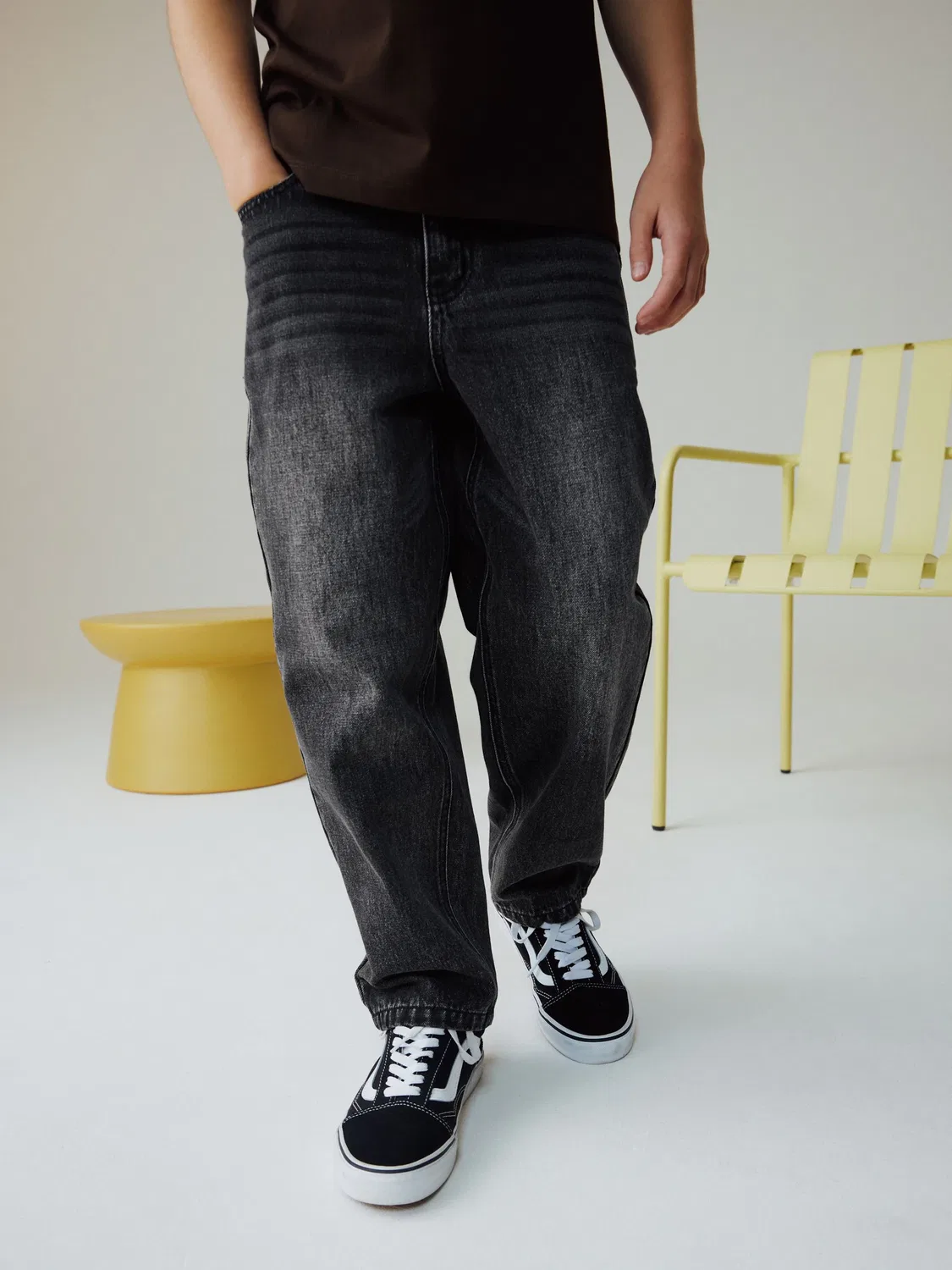 Джинсы baggy tapered, деним Next, Washed Black