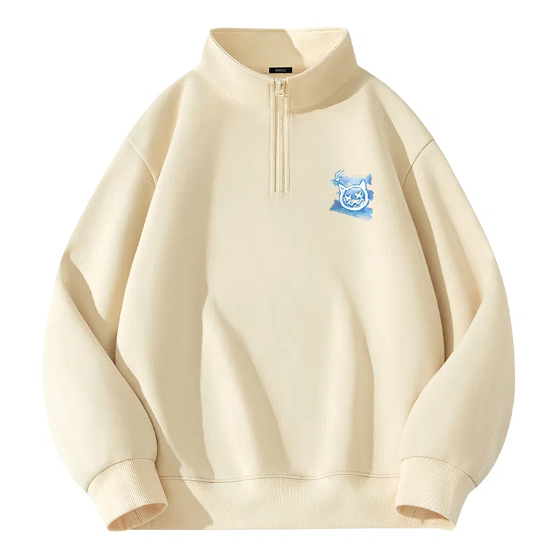 Детский свитшот с принтом MINISO, Light Beige (B Graffiti Blue Bear Chest Logo)