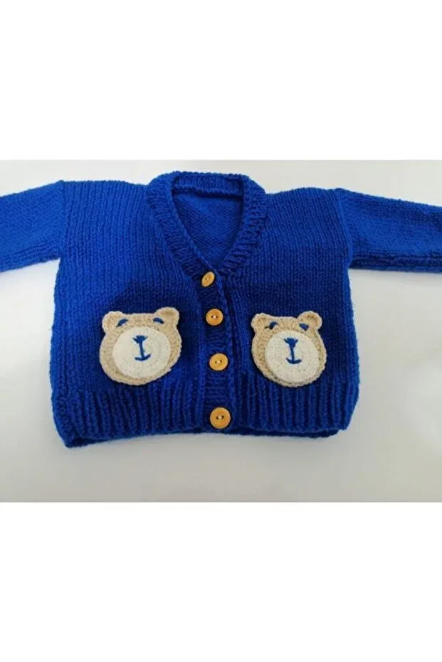 Детский кардиган для девочек с V-образным вырезом Hand knitted crop baby kids cardigan Aksakadam, Blue — фото 3
