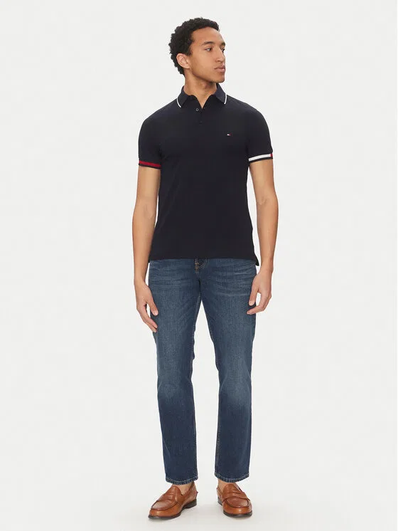 Поло slim fit Flag Cuff Tommy Hilfiger, темно-синий — фото 2