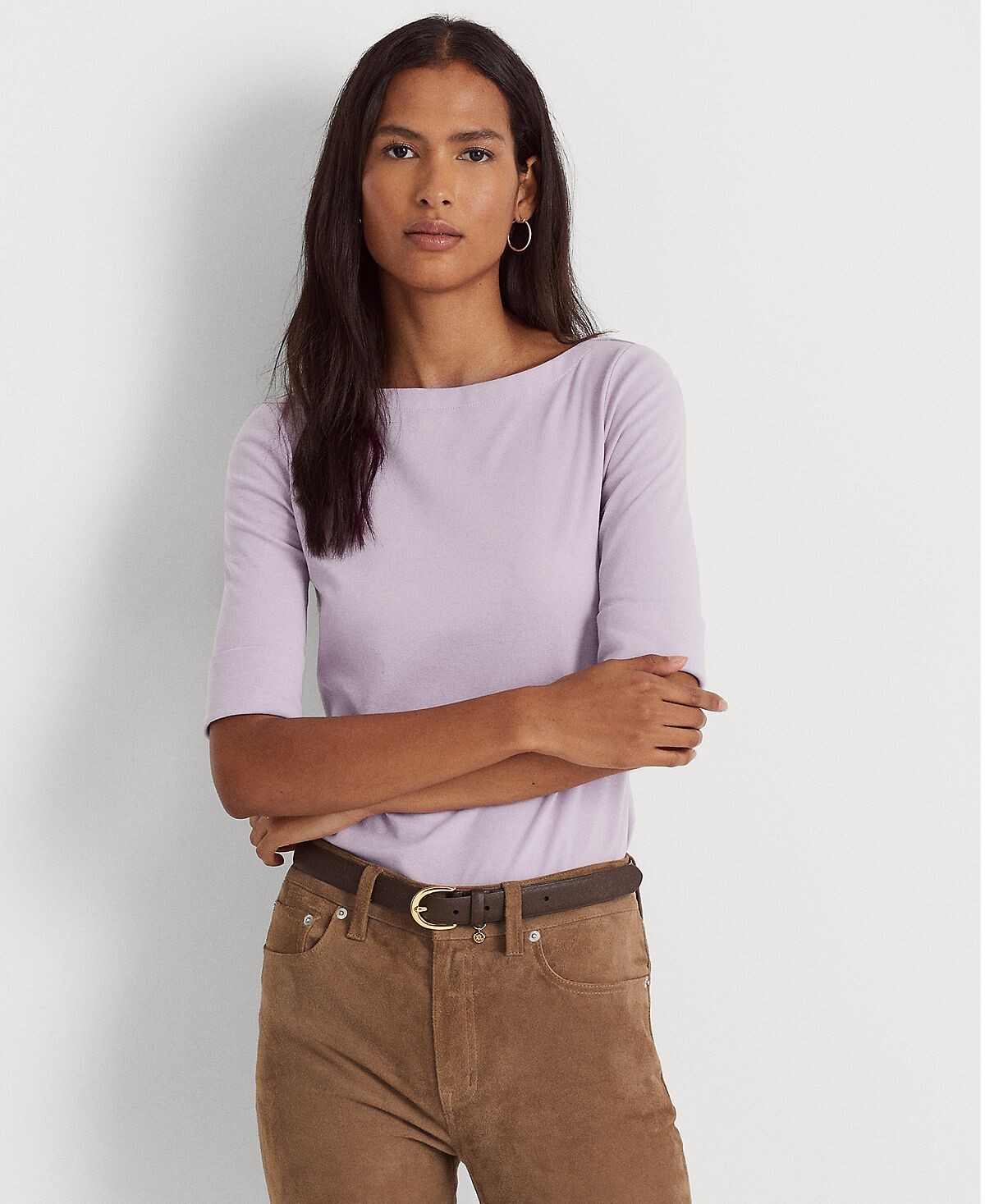

Футболка с вырезом лодочкой из эластичного хлопка Lauren Ralph Lauren, мульти
