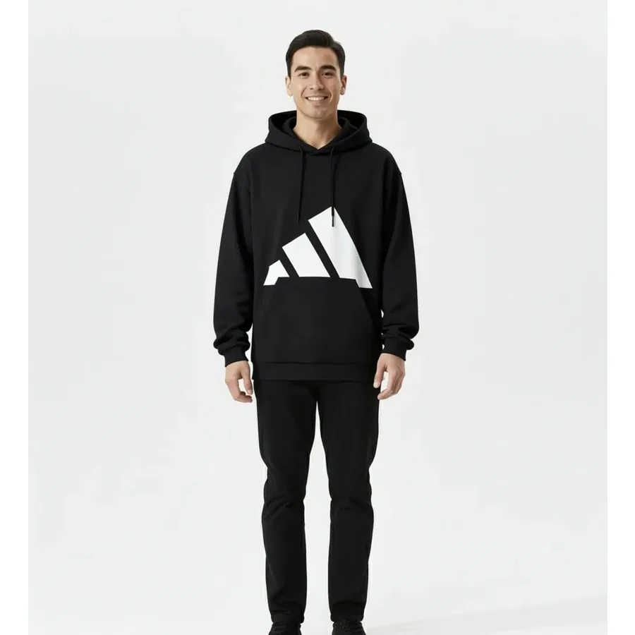 Мужской свитшот с капюшоном из хлопка adidas, Черный — фото 2