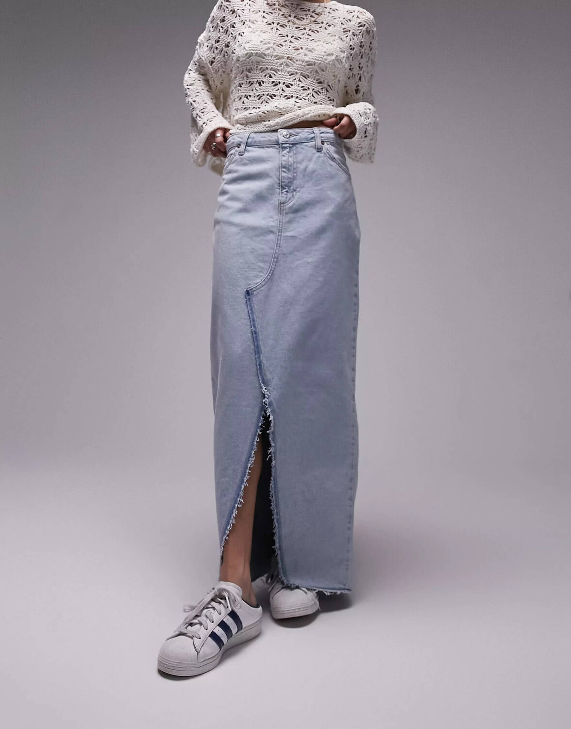 

Юбка Topshop Denim Maxi With Front Split, светло-голубой
