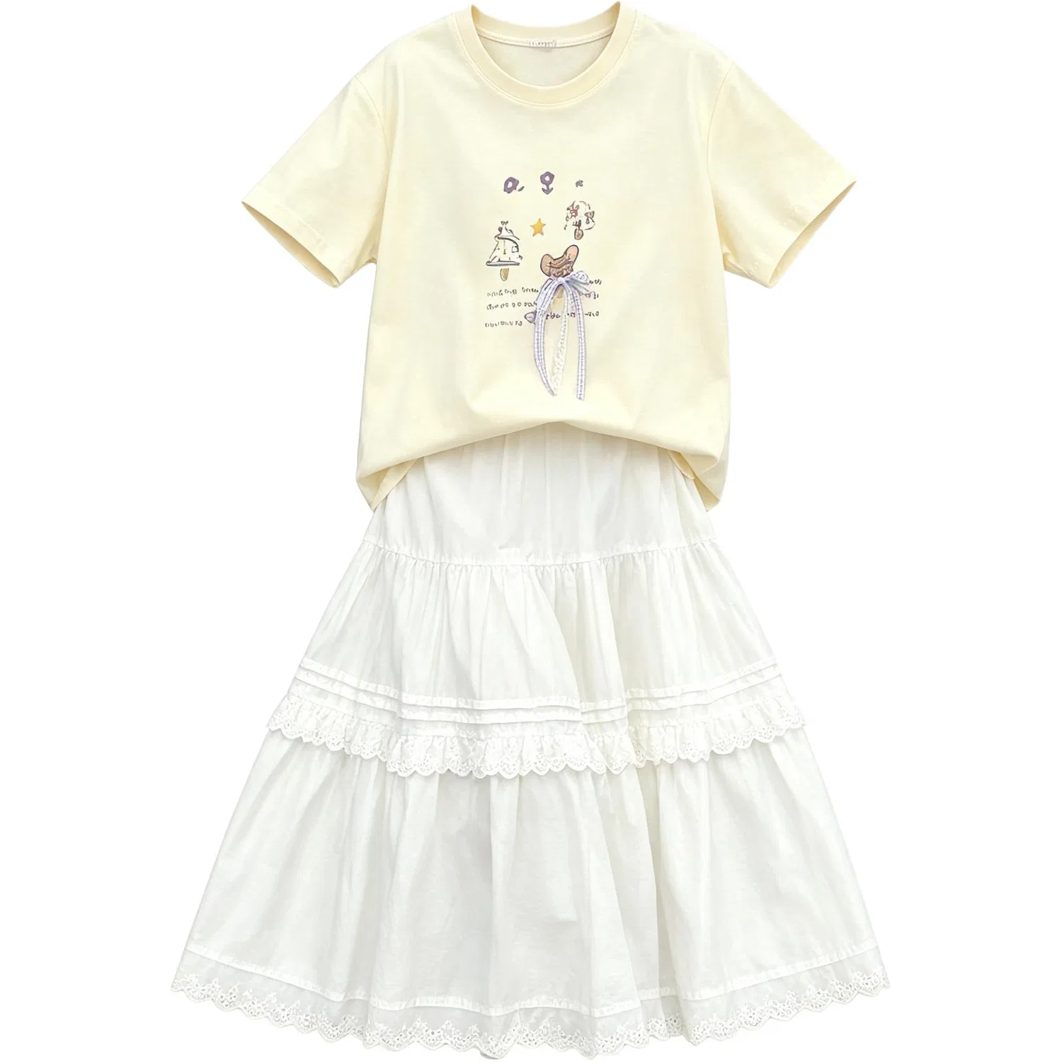 Детский комплект для девочек из футболки и юбки Yellow T-Shirt+White Skirt YALU