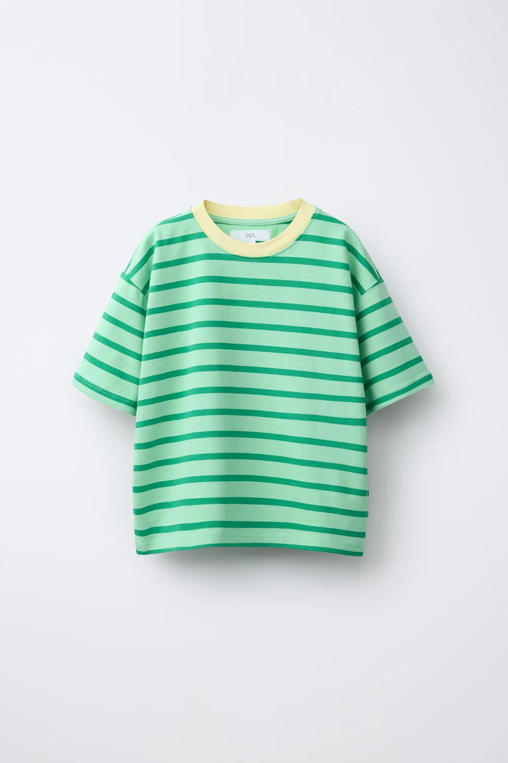 Плотная полосатая футболка ZARA, Washed Green