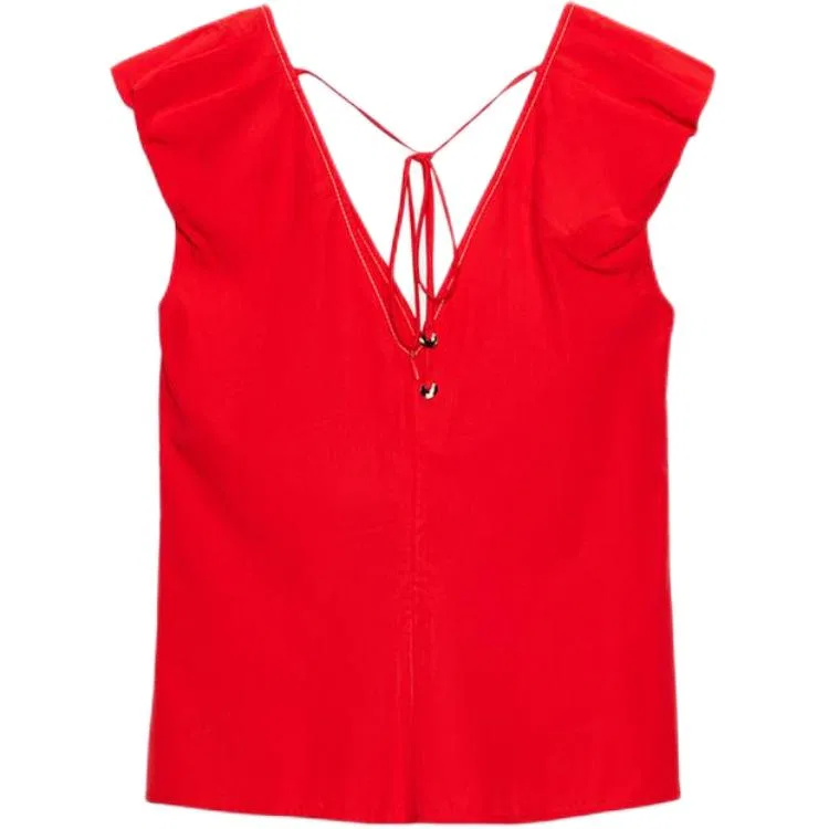 Женский топ без рукавов с V-образным вырезом Coral Red ZARA — фото 3
