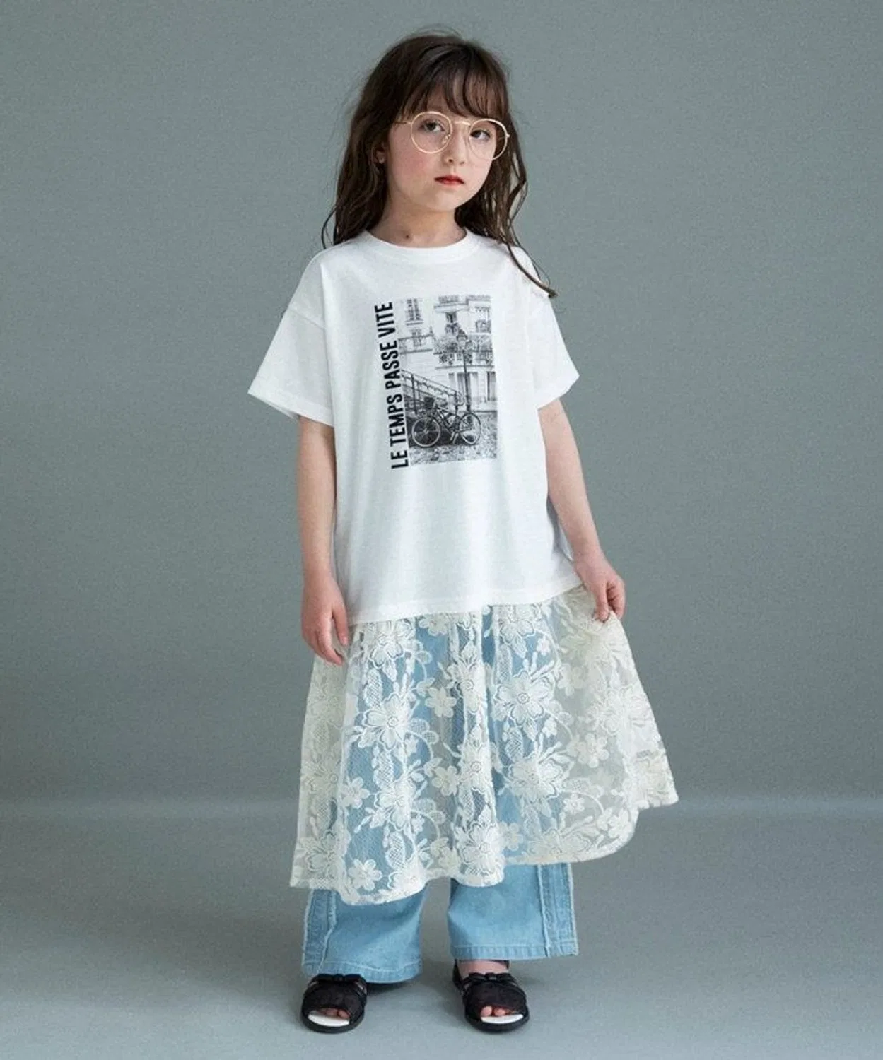 Детское платье с кружевной юбкой и футболкой branshes, Light Grey — фото 3