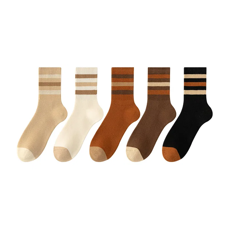 Детские носки-гольфы 5 пар MINISO, Black Coffee Mocha Khaki Light Coffee — фото 3