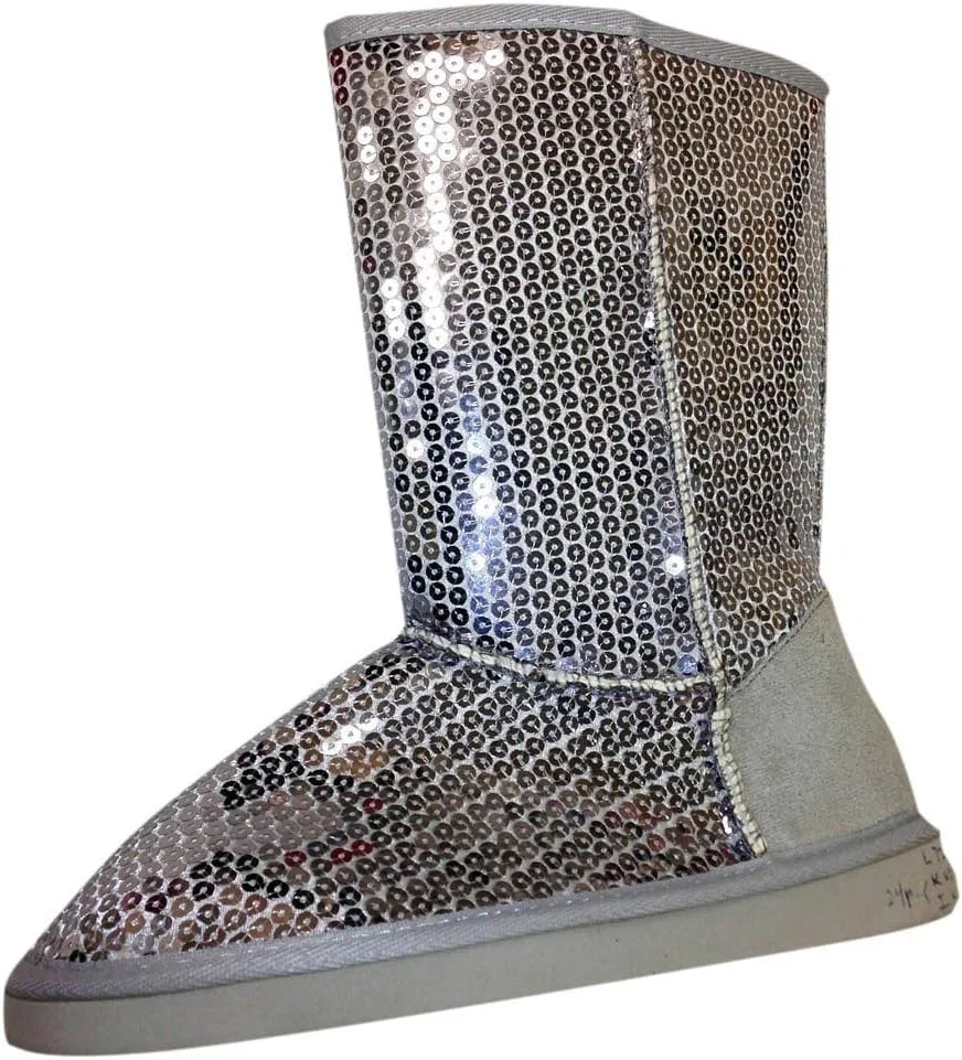 Детские сапоги для девочек с пайетками и искусственным мехом Dona Michi, Silver