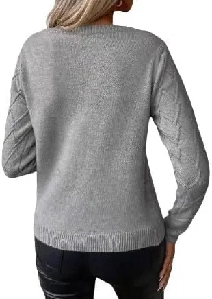 Женский свитер с круглым вырезом, с длинным рукавом, Argyle Knit, серый — фото 3