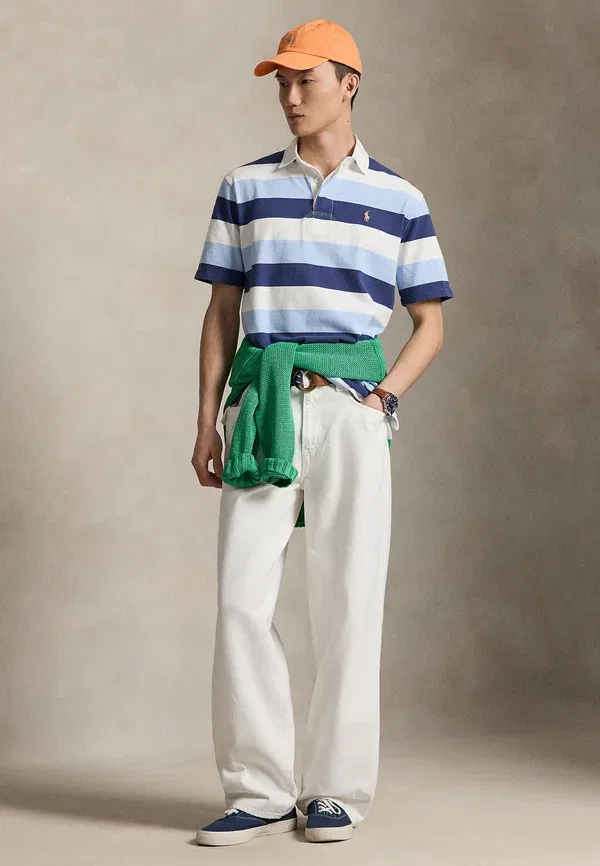 Поло хлопковое Classic fit short-sleeve rugby shirt, Polo Ralph Lauren, Office Blue Multi, синий/мультиколор — фото 2