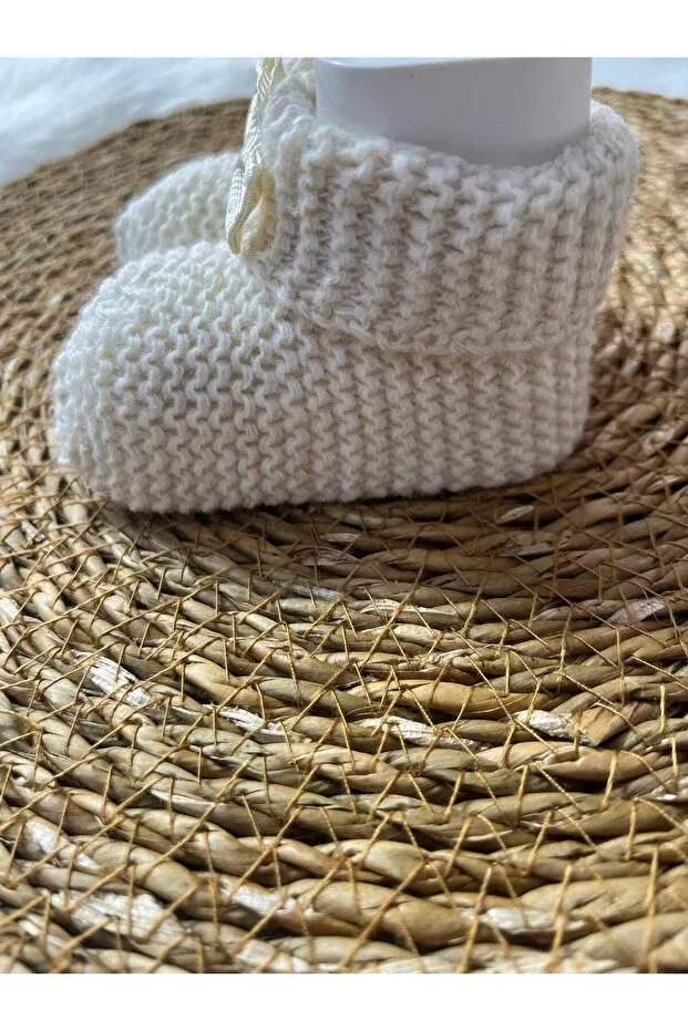 Детские вязаные пинетки для новорожденных из органического хлопка Mayakids, Beige — фото 4