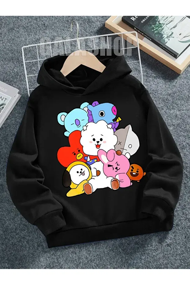 Детское худи для девочек с принтом Bt21 mascot Galashop, Siyah