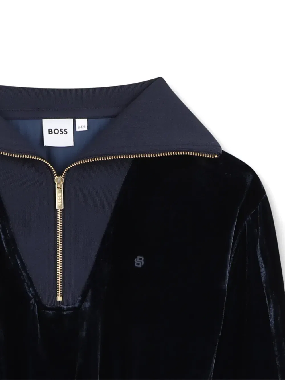 Бархатное платье с молнией Boss Kidswear, синий — фото 3