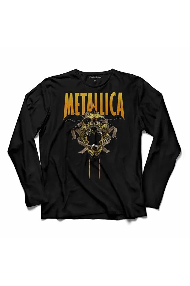 Детская футболка для девочек с принтом Metallıca skull snake heavy metal long sleeve t-shirt printed children's t-shirt Kendim Seçtim, Black