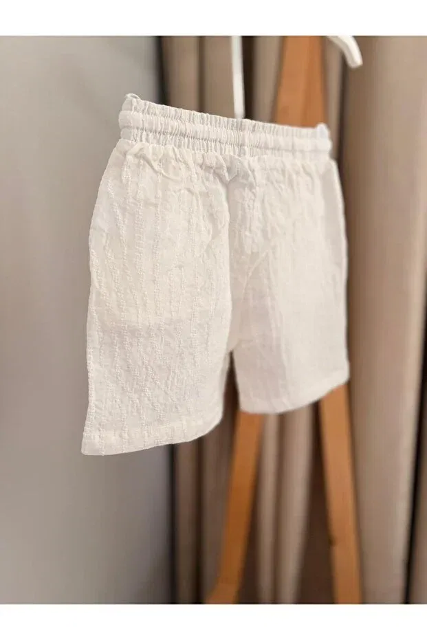Детский комплект рубашки и шорт из льна с принтом Iko Baby, White — фото 3