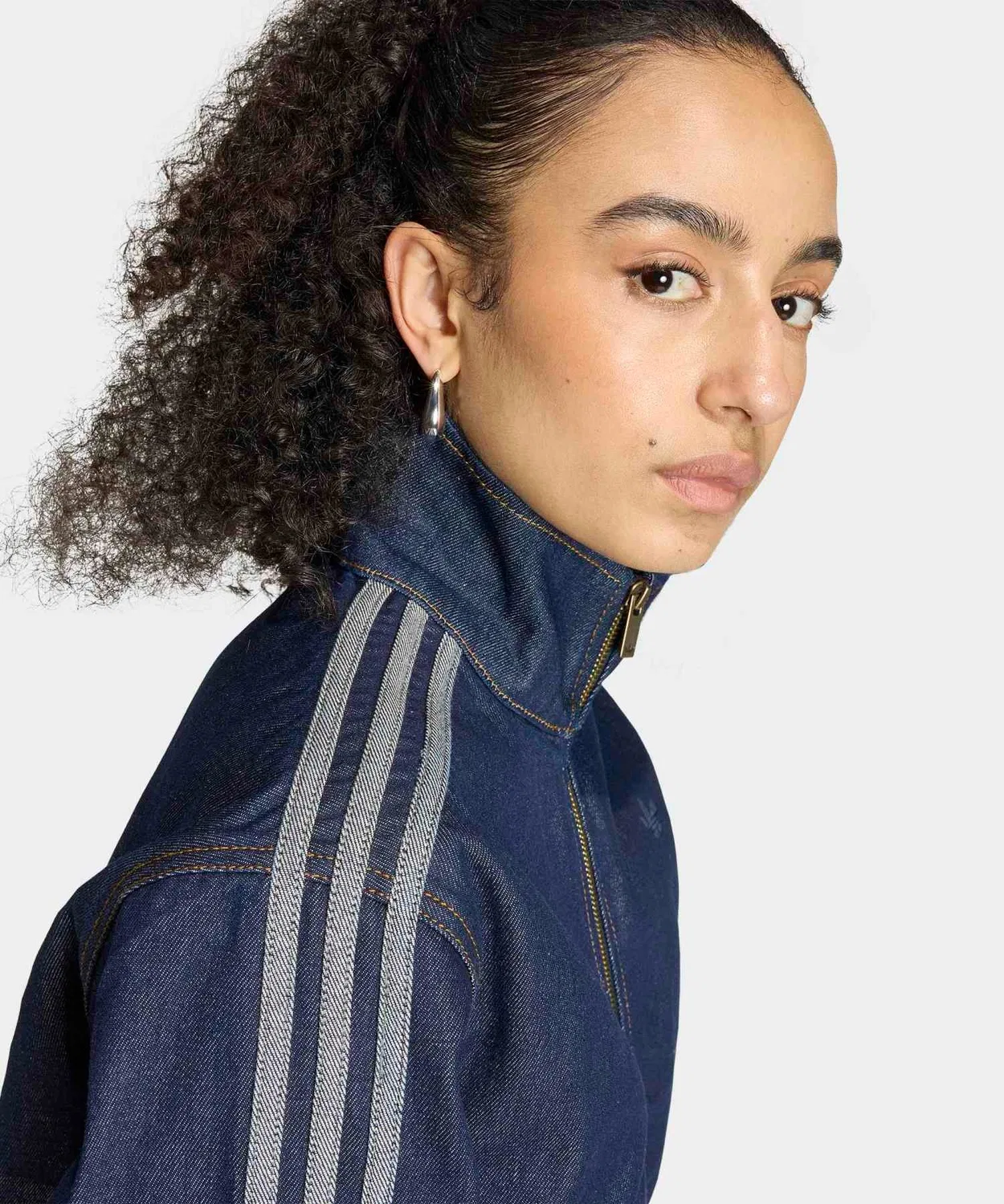 Женский джинсовый жакет с высоким воротником Firebird Tracktop Denim Adidas, Blue — фото 4