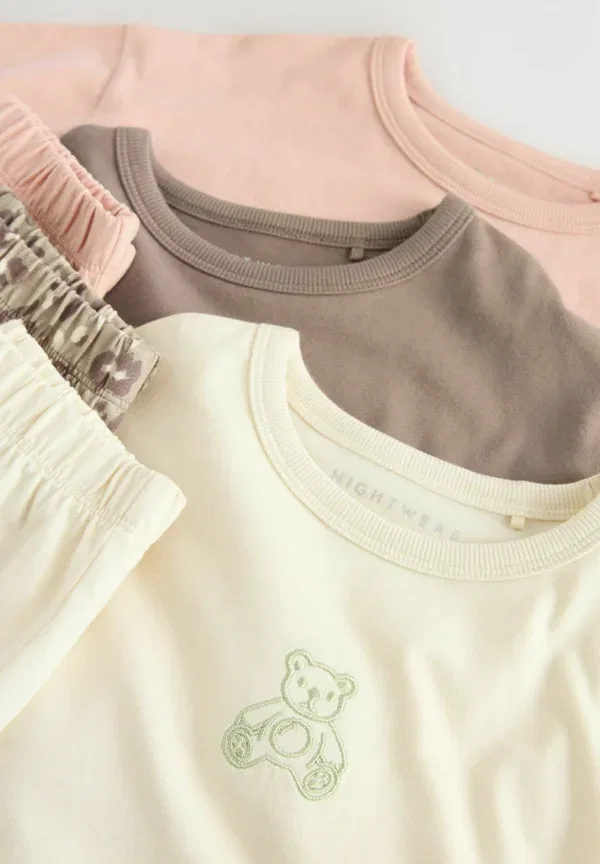 Пижамный комплект из 3 предметов, свободный крой, Wide leg 3 pack set, Next, Ecru Pink Slogan Print, розовый — фото 4
