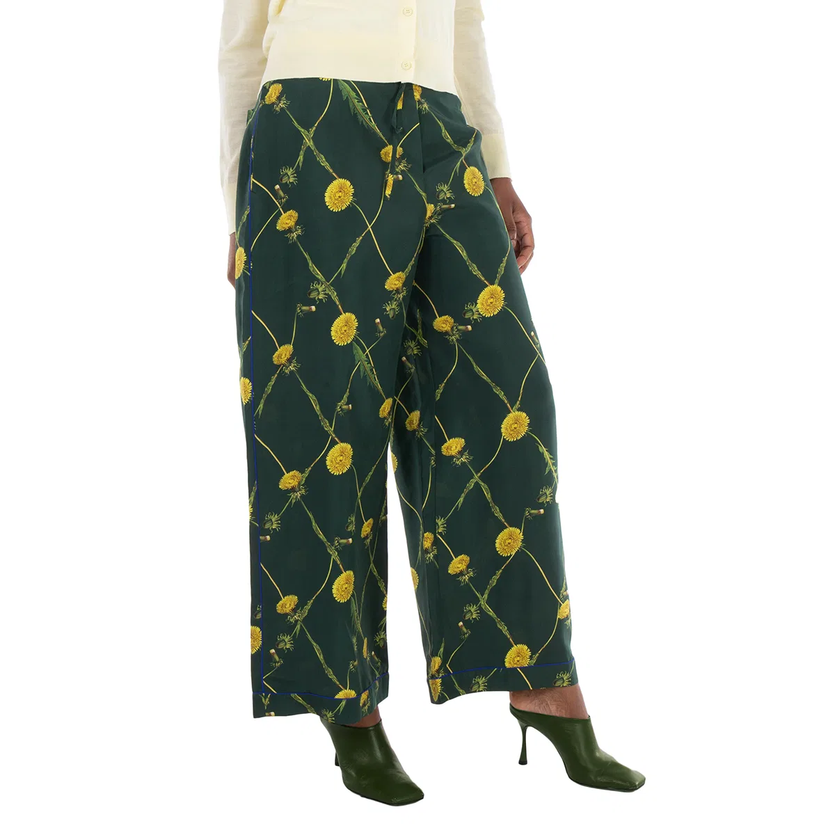 Брюки клеш из шелка с цветочным принтом Dandelion Floral-Print Flared Trousers Burberry, Ivy — фото 3
