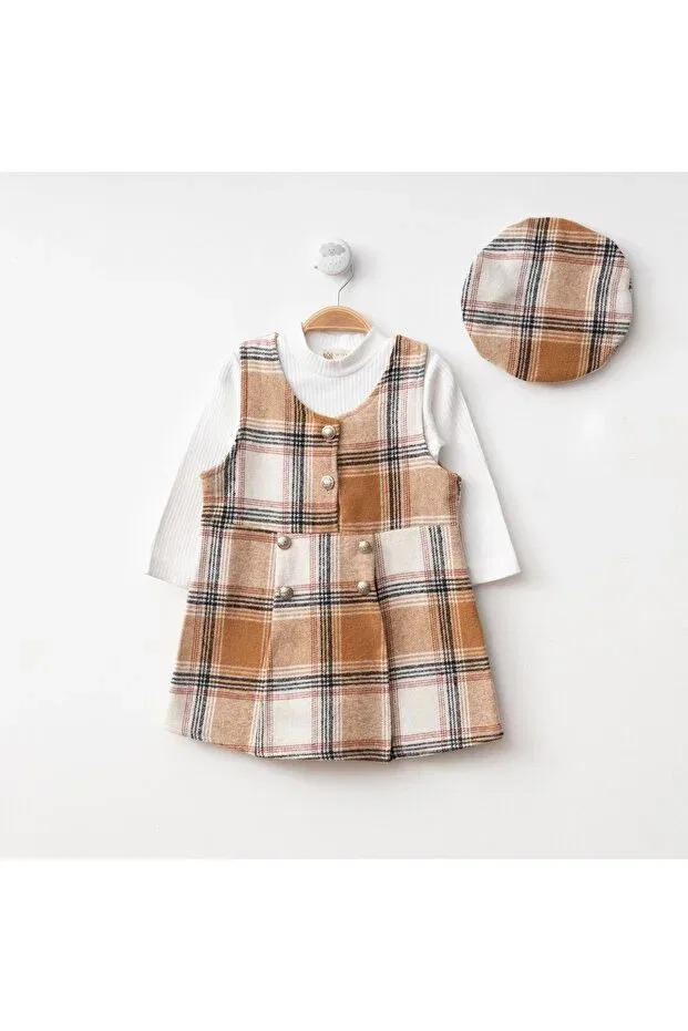 Детский комплект для девочки с принтом Hat and lumberjack pattern gilet girl's 3-piece set Warba, Brown