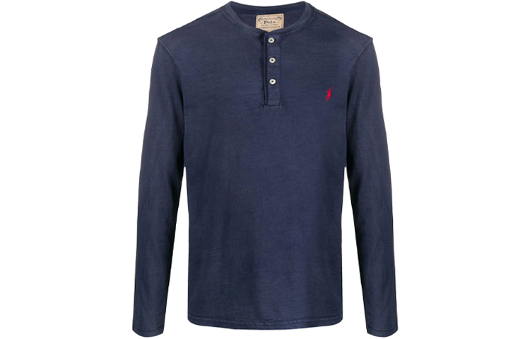 Футболка с вышитым логотипом и пуговицами Polo Ralph Lauren, синий — фото 3